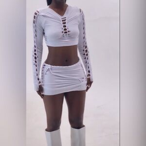 White Hollow coord set two piece skirt and top size m/l